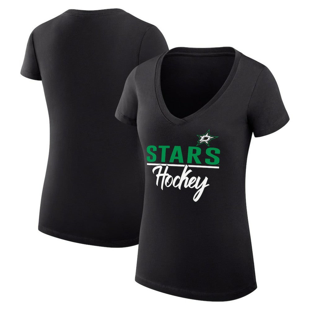 NHL Dallas Stars G-III 4Her by Carl Banks Women's Super-Slim Fit Lightweight Graphic V-Neck T-Shirt - Black