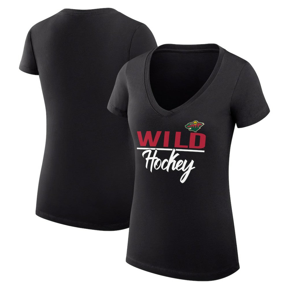 NHL Minnesota Wild G-III 4Her by Carl Banks Women's Super-Slim Fit Lightweight Graphic V-Neck T-Shirt - Black
