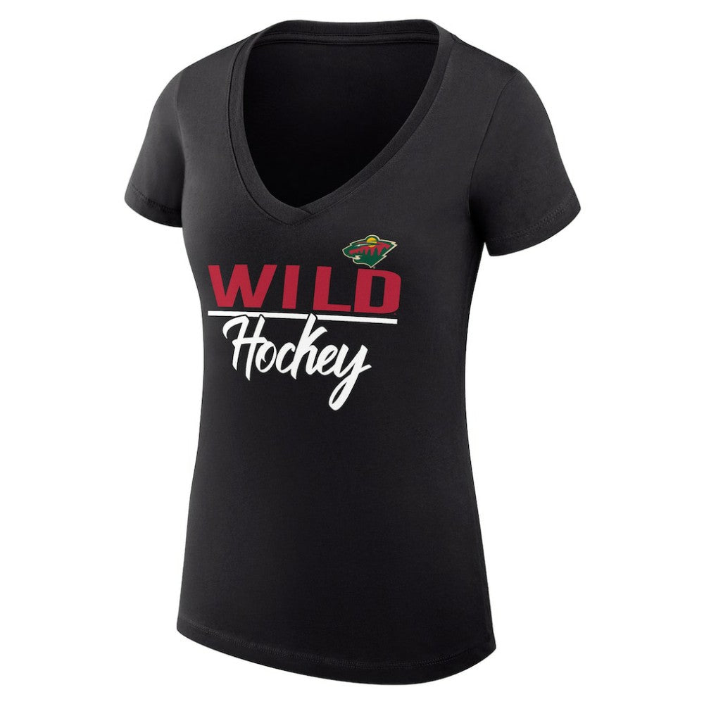 NHL Minnesota Wild G-III 4Her by Carl Banks Women's Super-Slim Fit Lightweight Graphic V-Neck T-Shirt - Black