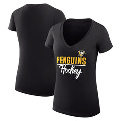 NHL Pittsburgh Penguins G-III 4Her by Carl Banks Women's Super-Slim Fit Lightweight Graphic V-Neck T-Shirt - Black
