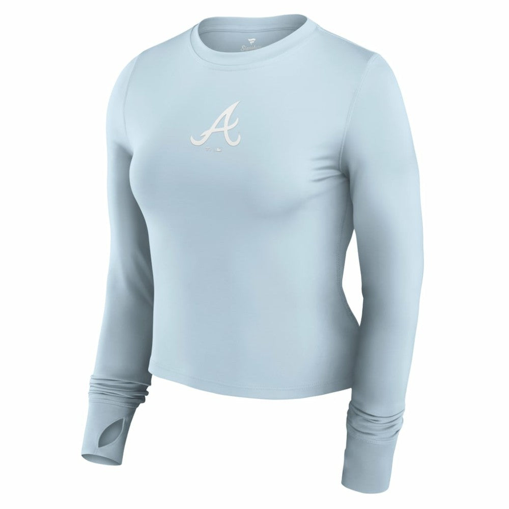 Atlanta Braves Fanatics Women's Studio Fitted Long Sleeve Gym Top  - Light Blue Tops