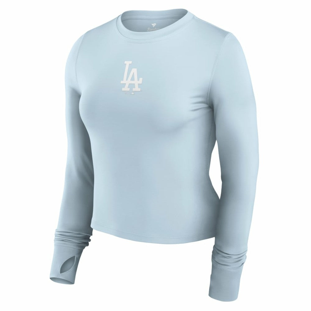 Los Angeles Dodgers Fanatics Women's Studio Fitted Long Sleeve Gym Top  - Light Blue Tops