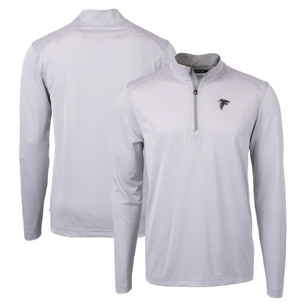 Atlanta Falcons Cutter & Buck Virtue Eco Pique Micro Stripe Recycled Quarter-Zip Pullover Top Gray/White