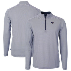 Baltimore Ravens Cutter & Buck Virtue Eco Pique Micro Stripe Recycled Quarter-Zip Pullover Top Navy/White