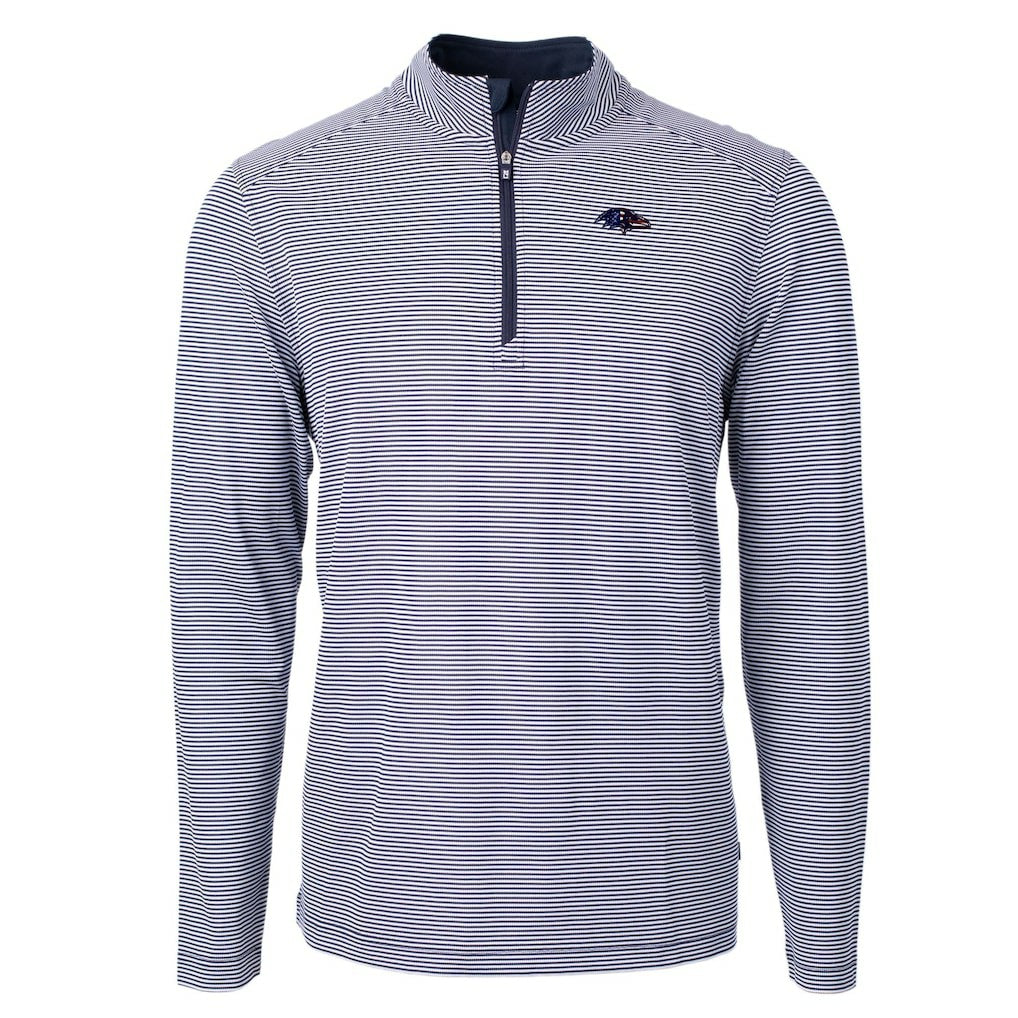 Baltimore Ravens Cutter & Buck Virtue Eco Pique Micro Stripe Recycled Quarter-Zip Pullover Top Navy/White