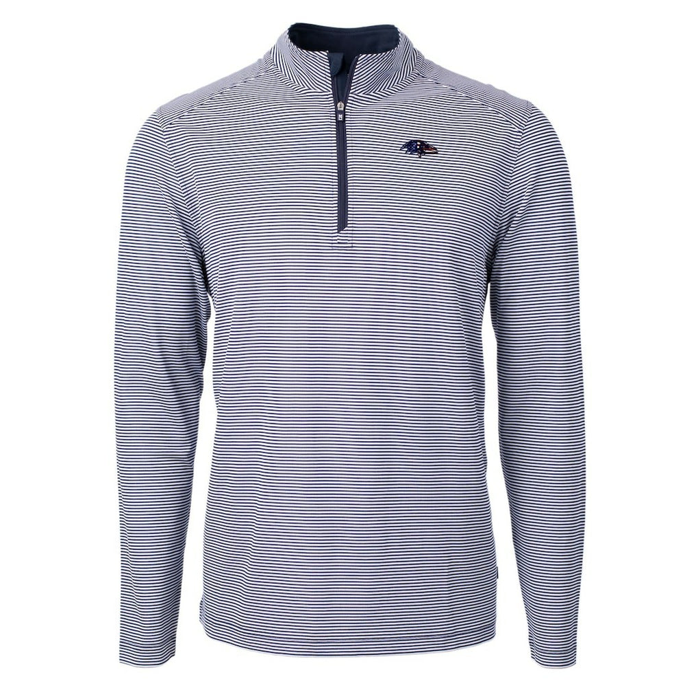 Baltimore Ravens Cutter & Buck Virtue Eco Pique Micro Stripe Recycled Quarter-Zip Pullover Top Navy/White