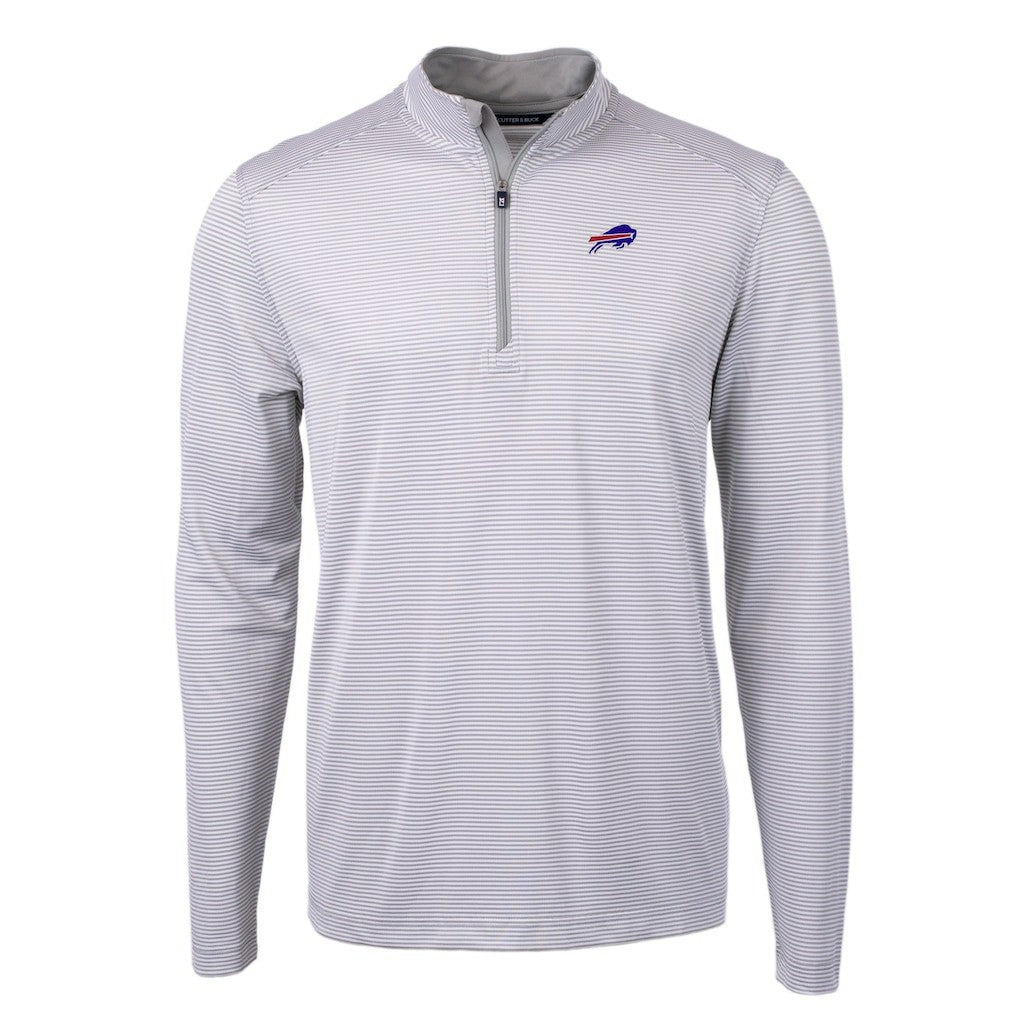 Buffalo Bills Cutter & Buck Virtue Eco Pique Micro Stripe Recycled Quarter-Zip Pullover Top Gray/White