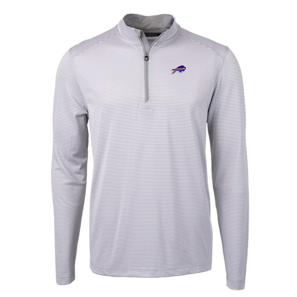 Buffalo Bills Cutter & Buck Virtue Eco Pique Micro Stripe Recycled Quarter-Zip Pullover Top Gray/White