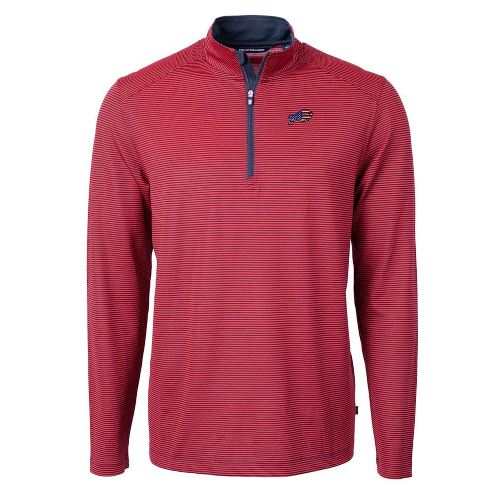 Buffalo Bills Cutter & Buck Virtue Eco Pique Micro Stripe Recycled Quarter-Zip Pullover Top Red/Navy