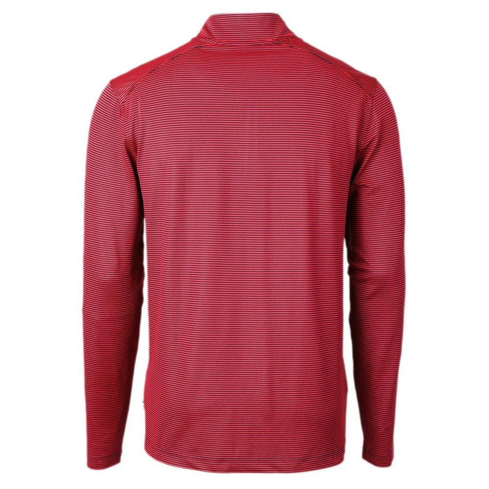 Buffalo Bills Cutter & Buck Virtue Eco Pique Micro Stripe Recycled Quarter-Zip Pullover Top Red/Navy