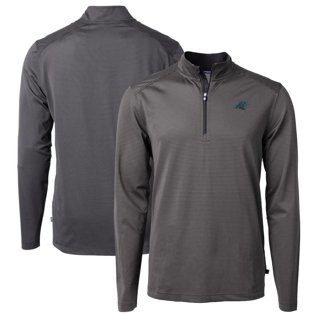 Carolina Panthers Cutter & Buck Virtue Eco Pique Micro Stripe Recycled Quarter-Zip Pullover Top Black/Gray