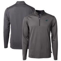 Carolina Panthers Cutter & Buck Virtue Eco Pique Micro Stripe Recycled Quarter-Zip Pullover Top Black/Gray