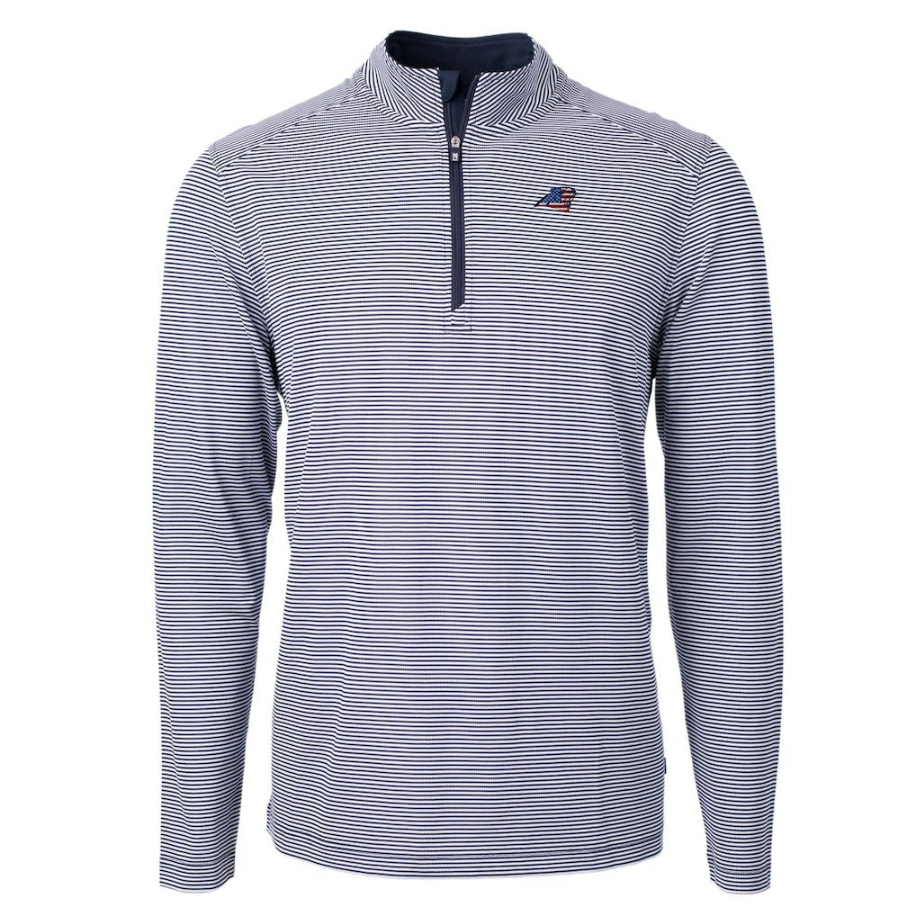 Carolina Panthers Cutter & Buck Virtue Eco Pique Micro Stripe Recycled Quarter-Zip Pullover Top Navy/White
