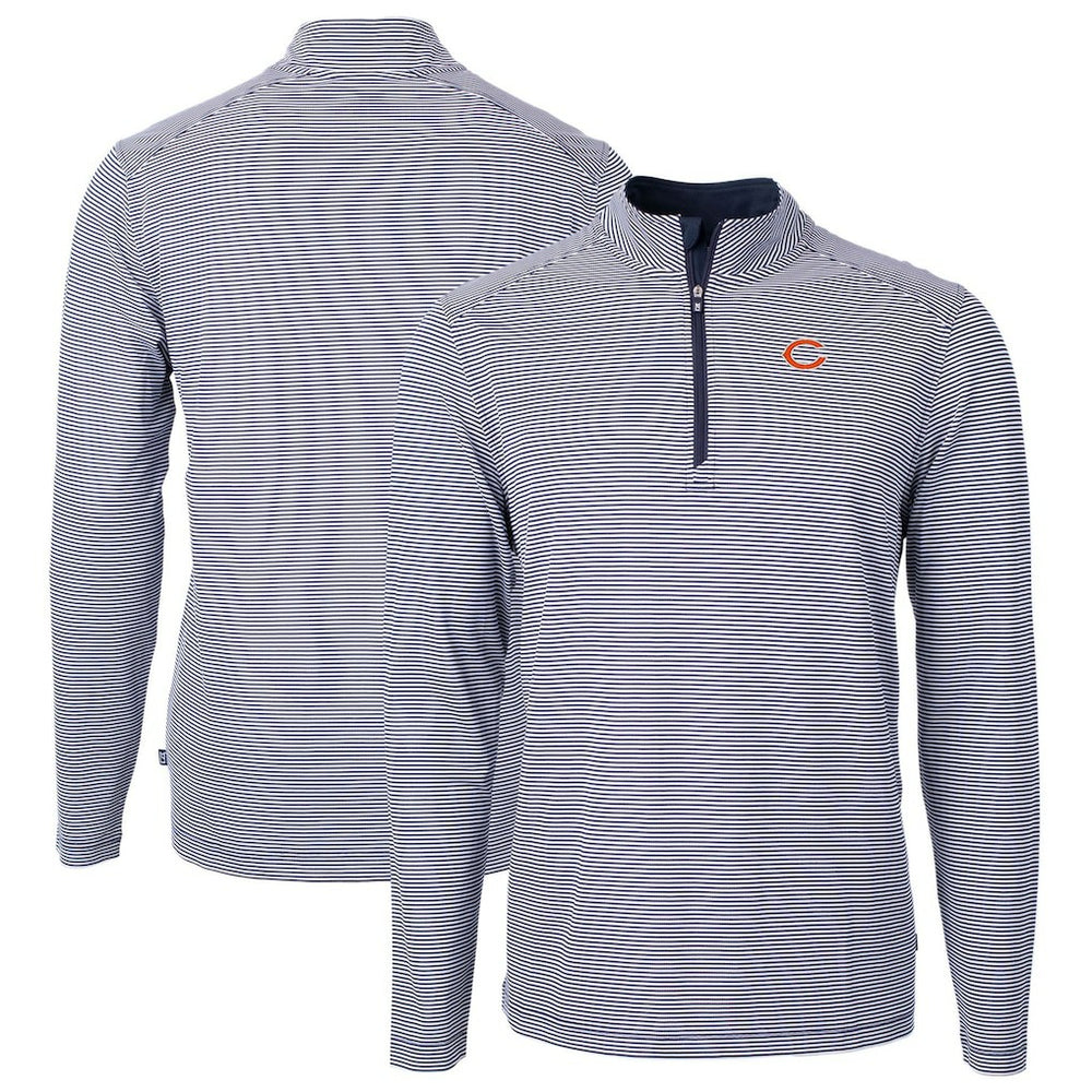 Chicago Bears Cutter & Buck Virtue Eco Pique Micro Stripe Recycled Quarter-Zip Pullover Top Navy/White