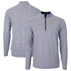 Chicago Bears Cutter & Buck Virtue Eco Pique Micro Stripe Recycled Quarter-Zip Pullover Top Navy/White