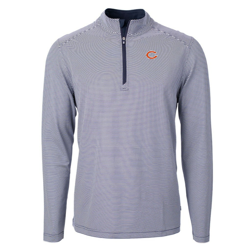 Chicago Bears Cutter & Buck Virtue Eco Pique Micro Stripe Recycled Quarter-Zip Pullover Top Navy/White