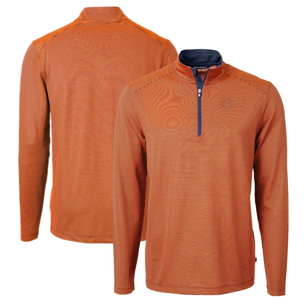 Chicago Bears Cutter & Buck Virtue Eco Pique Micro Stripe Recycled Quarter-Zip Pullover Top Orange/Navy
