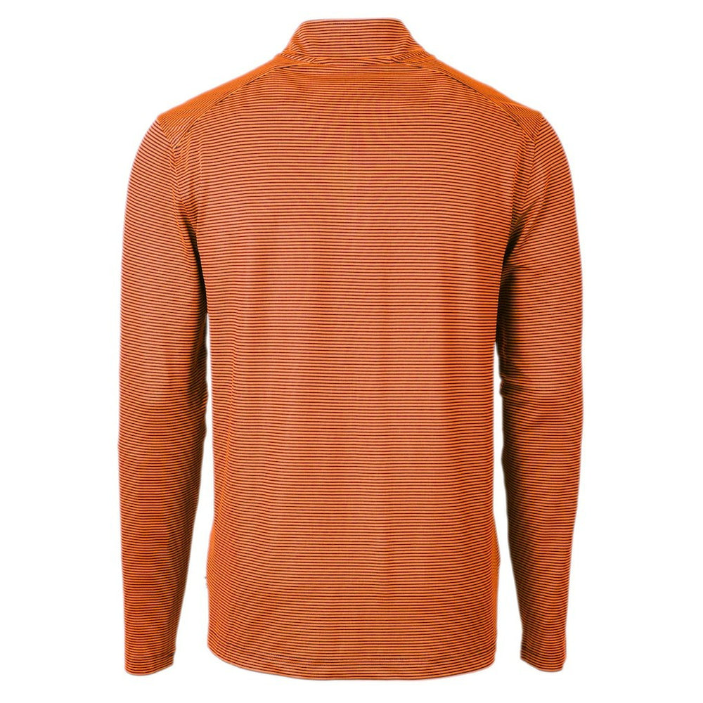 Chicago Bears Cutter & Buck Virtue Eco Pique Micro Stripe Recycled Quarter-Zip Pullover Top Orange/Navy