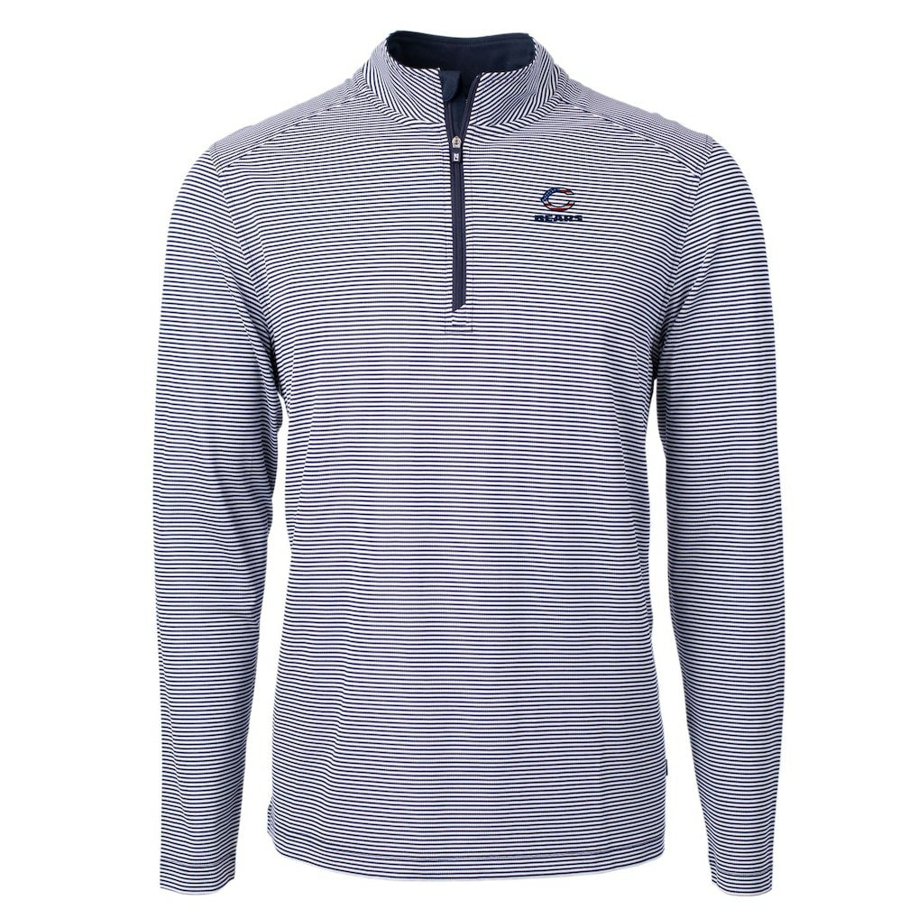 Chicago Bears Cutter & Buck Virtue Eco Pique Micro Stripe Recycled Quarter-Zip Pullover Top Navy/White