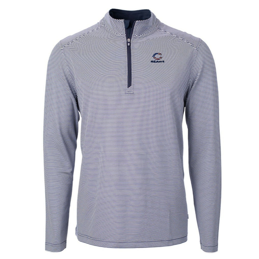 Chicago Bears Cutter & Buck Virtue Eco Pique Micro Stripe Recycled Quarter-Zip Pullover Top Navy/White