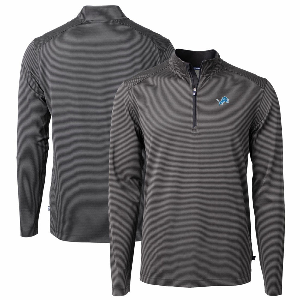 Detroit Lions Cutter & Buck Virtue Eco Pique Micro Stripe Recycled Quarter-Zip Pullover Top Black/Gray