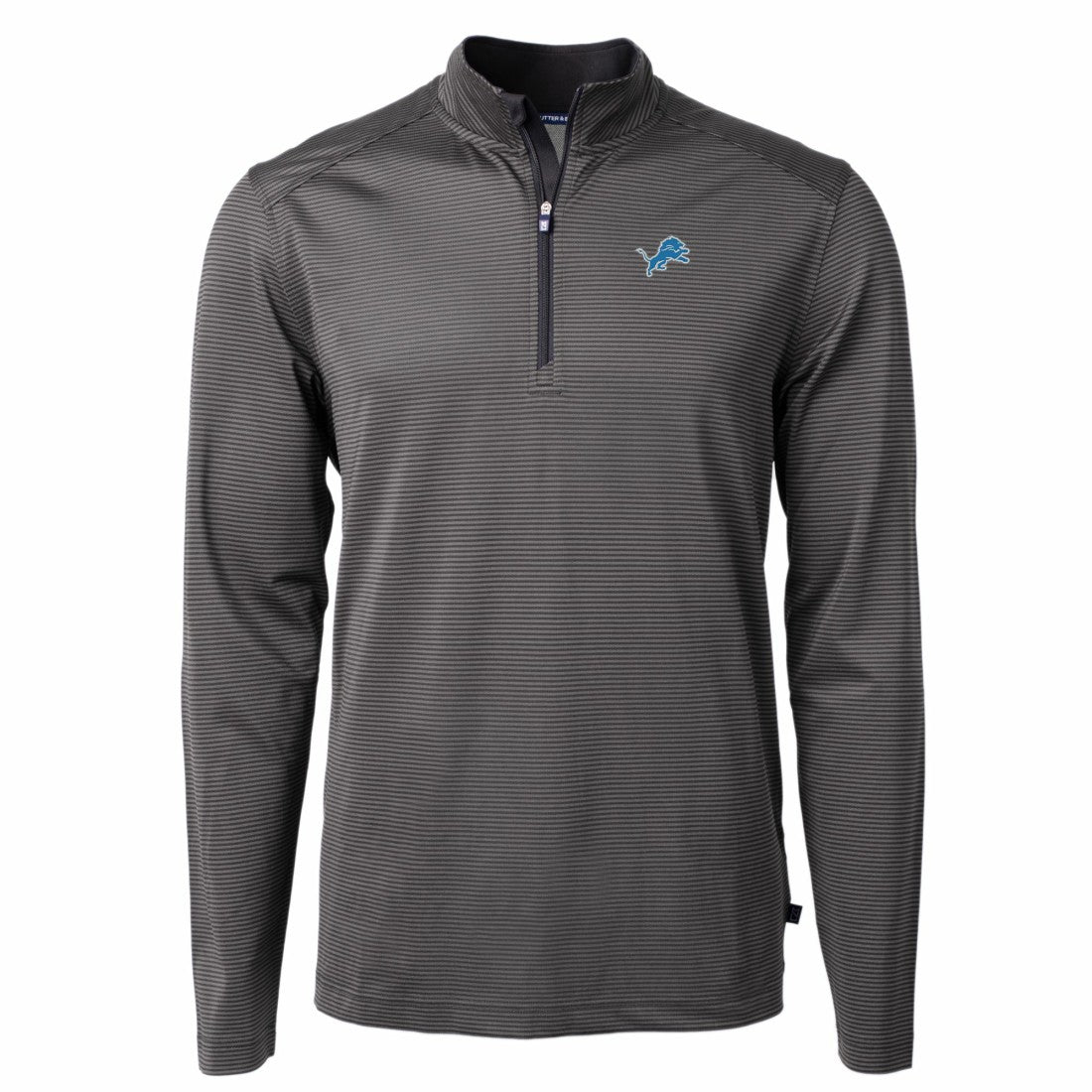 Detroit Lions Cutter & Buck Virtue Eco Pique Micro Stripe Recycled Quarter-Zip Pullover Top Black/Gray