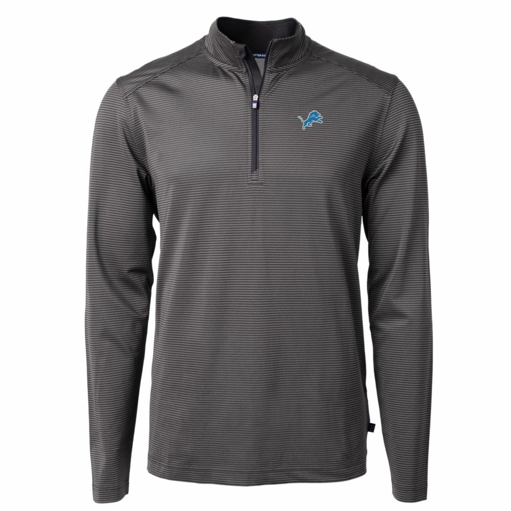 Detroit Lions Cutter & Buck Virtue Eco Pique Micro Stripe Recycled Quarter-Zip Pullover Top Black/Gray