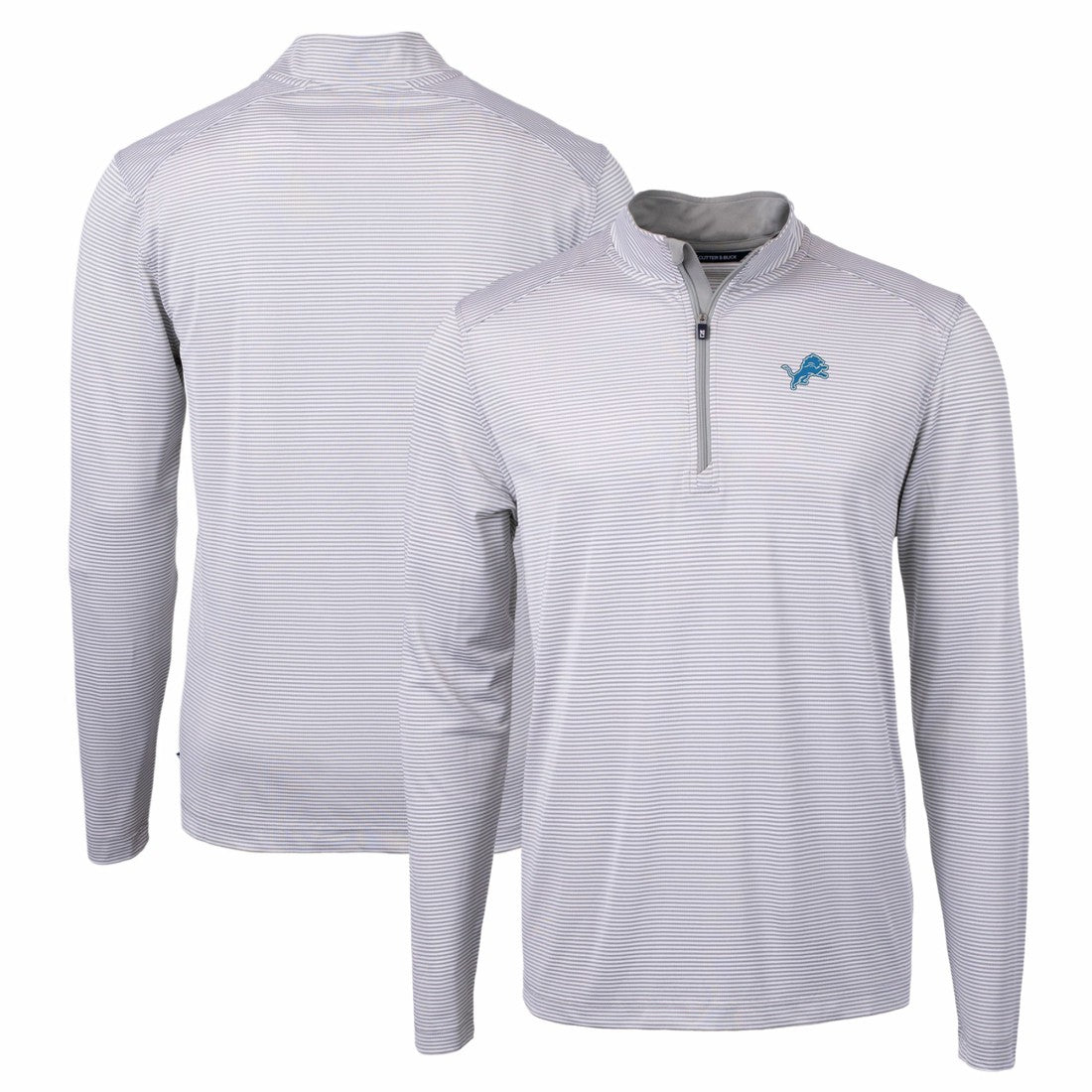 Detroit Lions Cutter & Buck Virtue Eco Pique Micro Stripe Recycled Quarter-Zip Pullover Top Gray/White