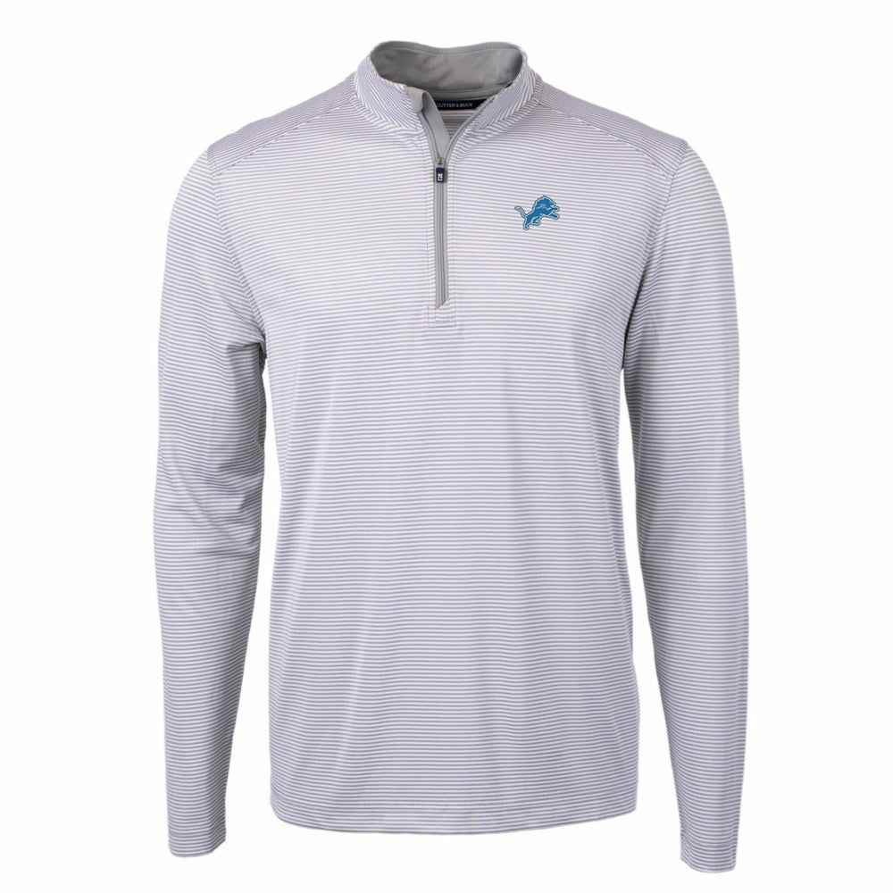 Detroit Lions Cutter & Buck Virtue Eco Pique Micro Stripe Recycled Quarter-Zip Pullover Top Gray/White
