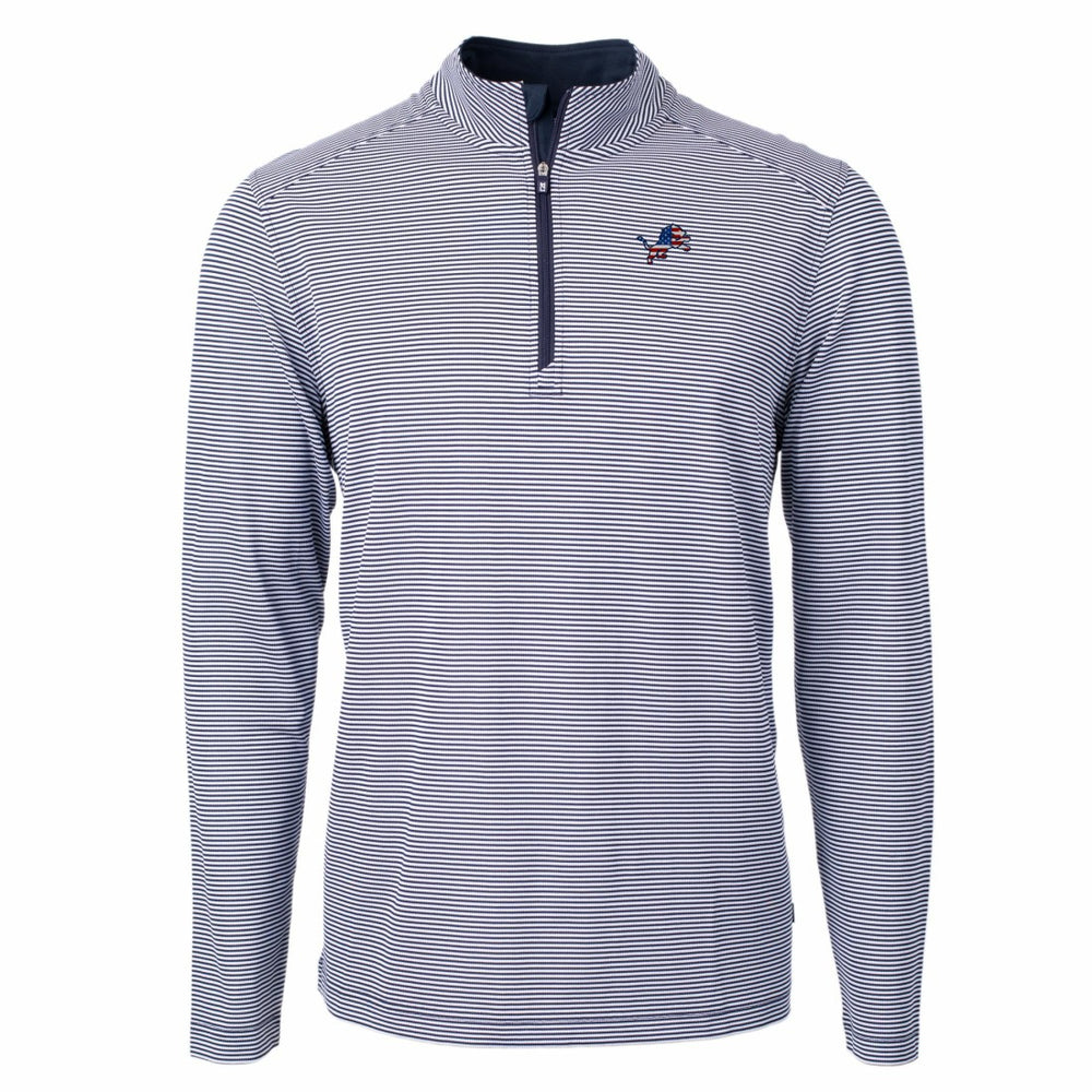 Detroit Lions Cutter & Buck Virtue Eco Pique Micro Stripe Recycled Quarter-Zip Pullover Top Navy/White