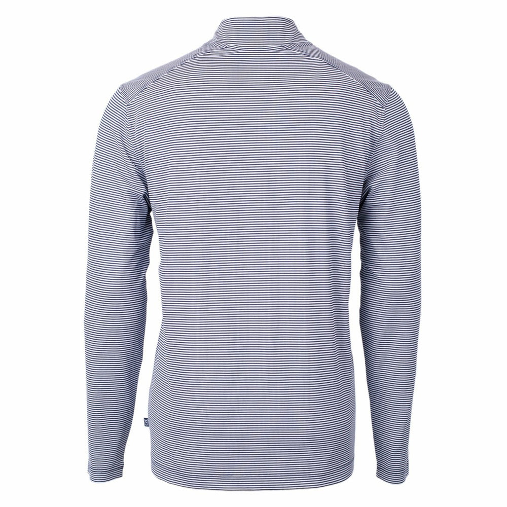 Detroit Lions Cutter & Buck Virtue Eco Pique Micro Stripe Recycled Quarter-Zip Pullover Top Navy/White