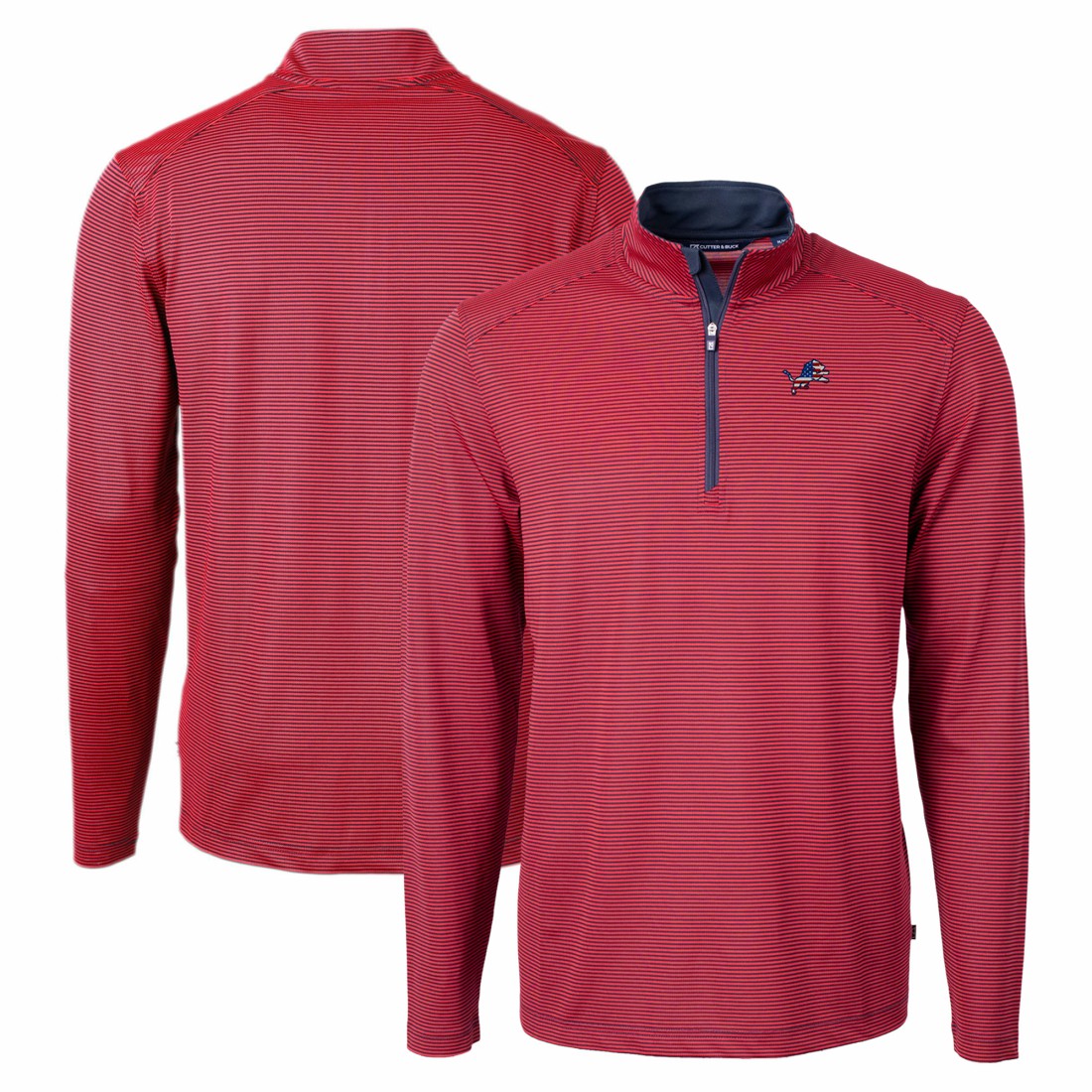 Detroit Lions Cutter & Buck Virtue Eco Pique Micro Stripe Recycled Quarter-Zip Pullover Top Red/Navy