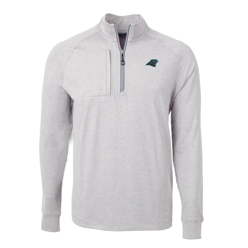 Carolina Panthers Cutter & Buck Adapt Eco Knit Quarter-Zip Pullover Top Heather Gray