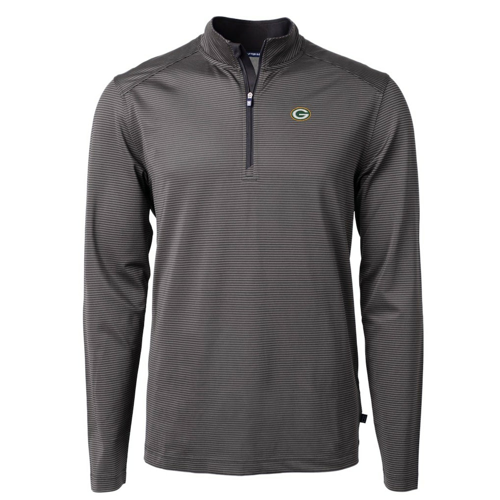Green Bay Packers Cutter & Buck Virtue Eco Pique Micro Stripe Recycled Quarter-Zip Pullover Top Black/Gray
