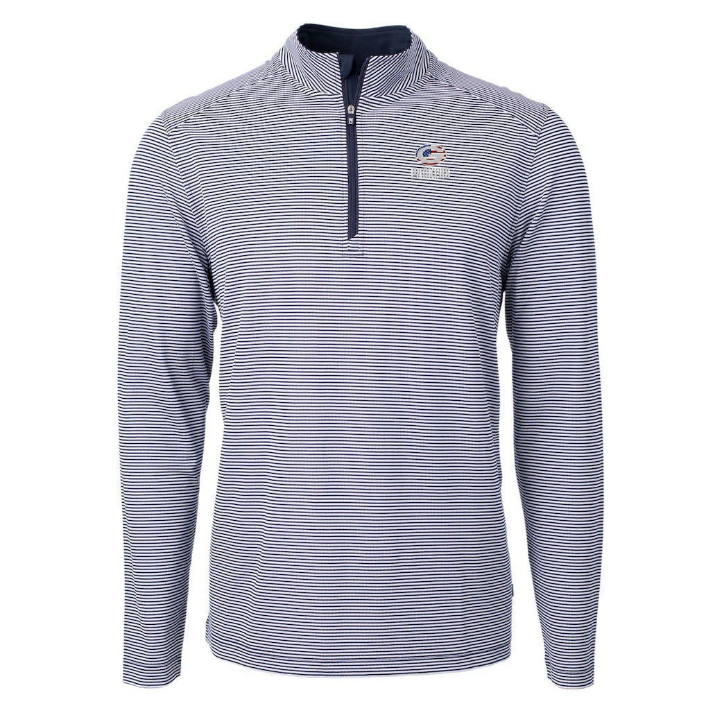 Green Bay Packers Cutter & Buck Virtue Eco Pique Micro Stripe Recycled Quarter-Zip Pullover Top Navy/White