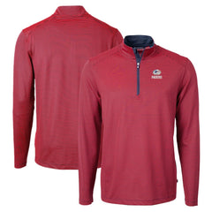 Green Bay Packers Cutter & Buck Virtue Eco Pique Micro Stripe Recycled Quarter-Zip Pullover Top Red/Navy