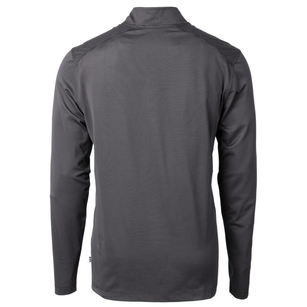 Indianapolis Colts Cutter & Buck Virtue Eco Pique Micro Stripe Recycled Quarter-Zip Pullover Top Black/Gray