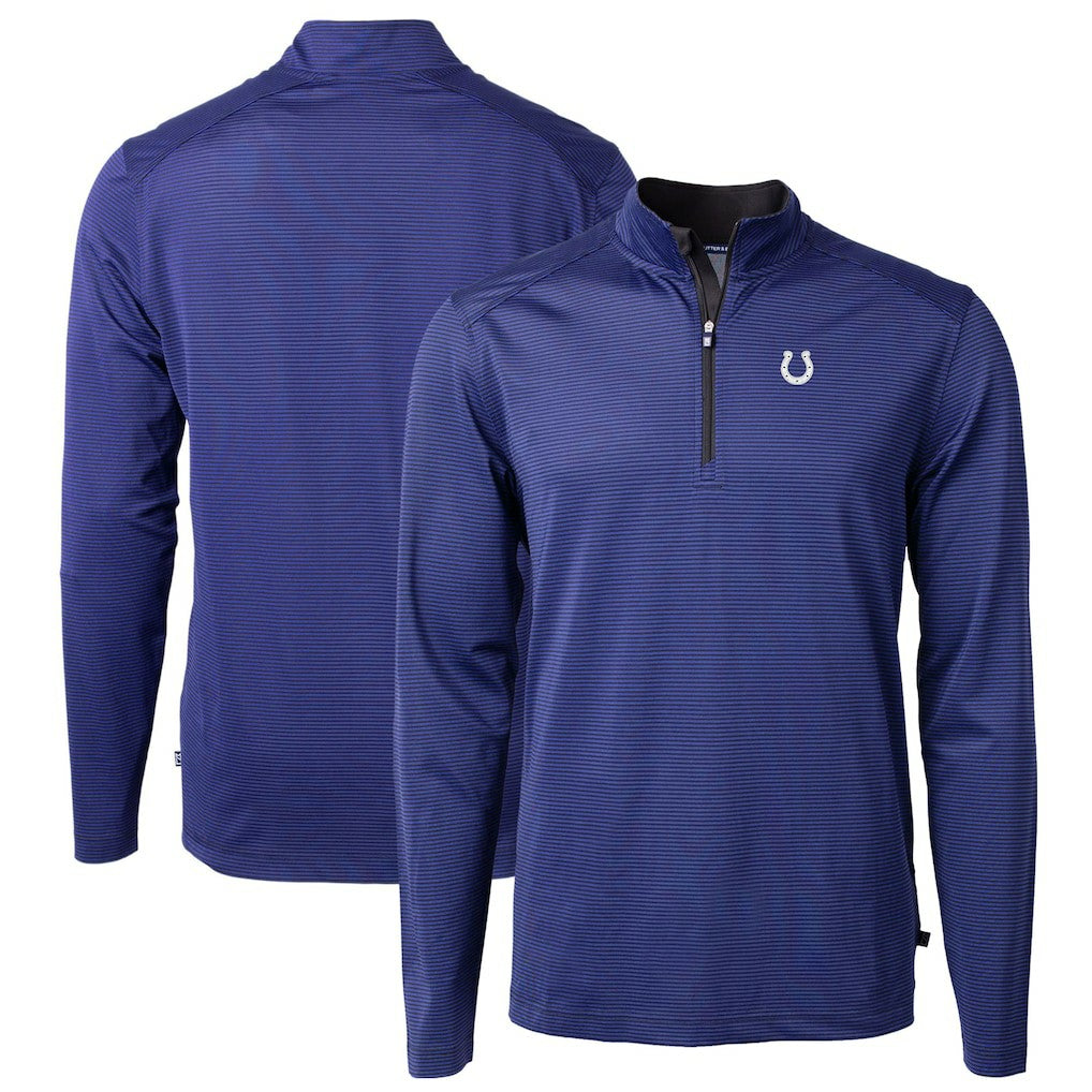 Indianapolis Colts Cutter & Buck Virtue Eco Pique Micro Stripe Recycled Quarter-Zip Pullover Top Royal/Black