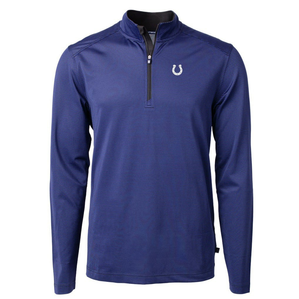 Indianapolis Colts Cutter & Buck Virtue Eco Pique Micro Stripe Recycled Quarter-Zip Pullover Top Royal/Black