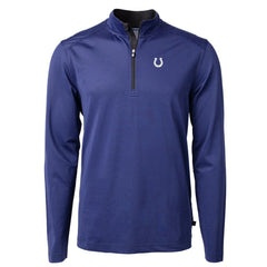 Indianapolis Colts Cutter & Buck Virtue Eco Pique Micro Stripe Recycled Quarter-Zip Pullover Top Royal/Black