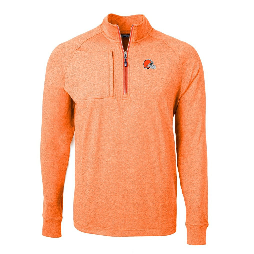 Cleveland Browns Cutter & Buck Adapt Eco Knit Quarter-Zip Pullover Top Heather Orange
