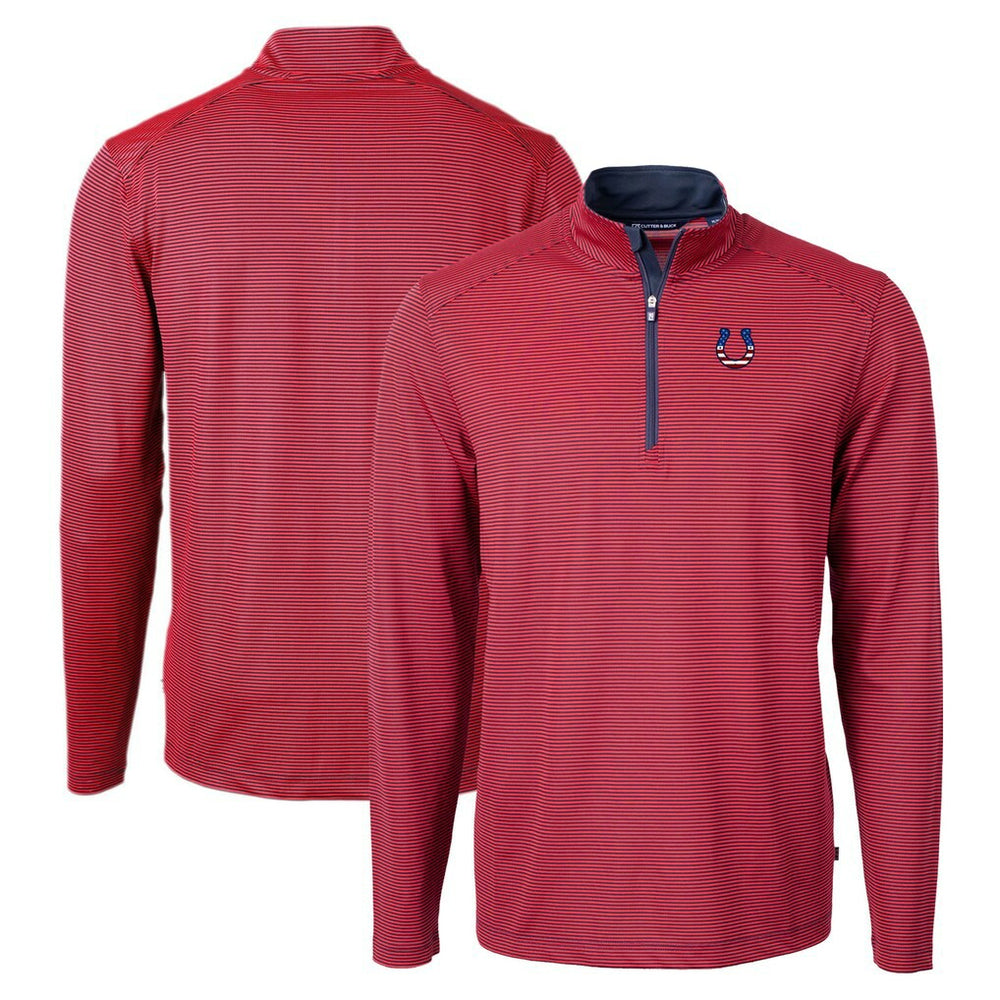 Indianapolis Colts Cutter & Buck Virtue Eco Pique Micro Stripe Recycled Quarter-Zip Pullover Top Red/Navy
