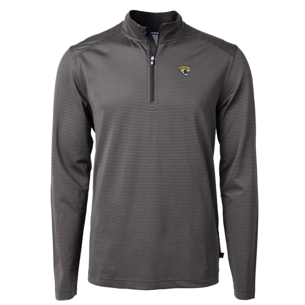Jacksonville Jaguars Cutter & Buck Virtue Eco Pique Micro Stripe Recycled Quarter-Zip Pullover Top Black/Gray