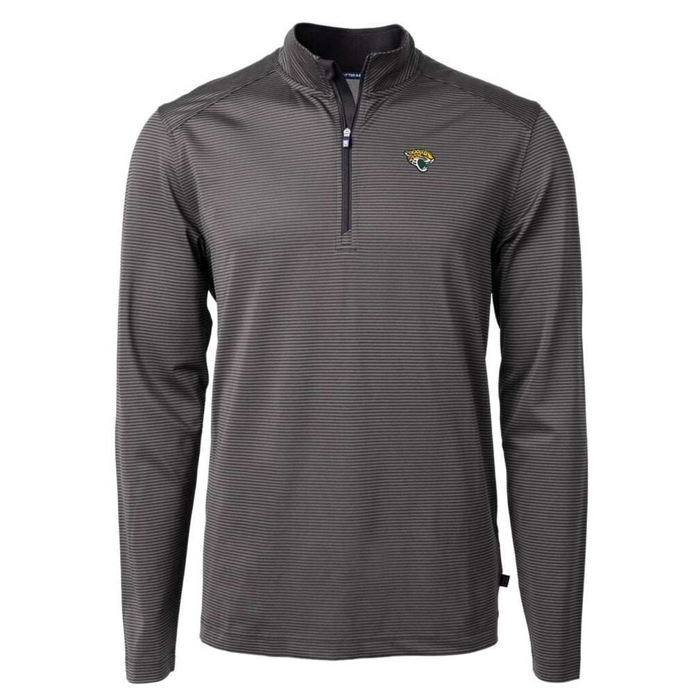 Jacksonville Jaguars Cutter & Buck Virtue Eco Pique Micro Stripe Recycled Quarter-Zip Pullover Top Black/Gray