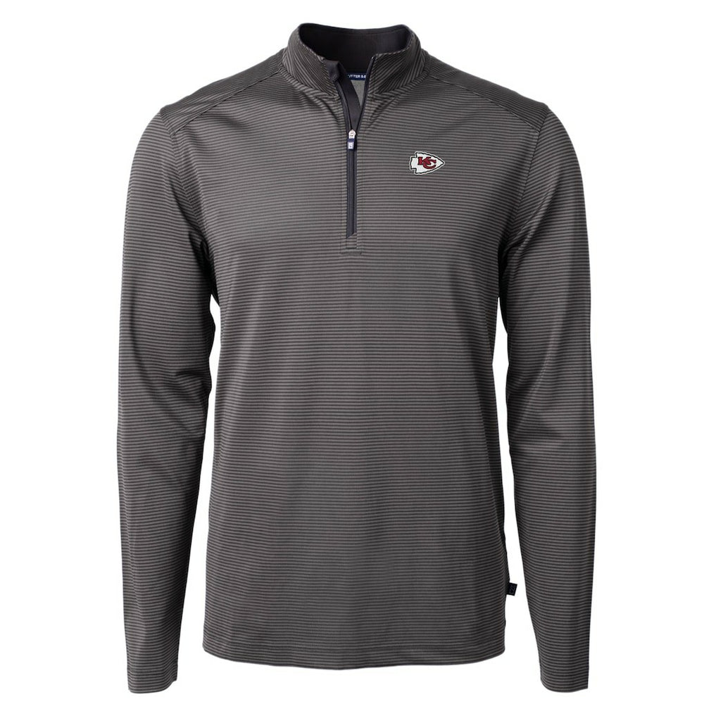 Kansas City Chiefs Cutter & Buck Virtue Eco Pique Micro Stripe Recycled Quarter-Zip Pullover Top Black/Gray
