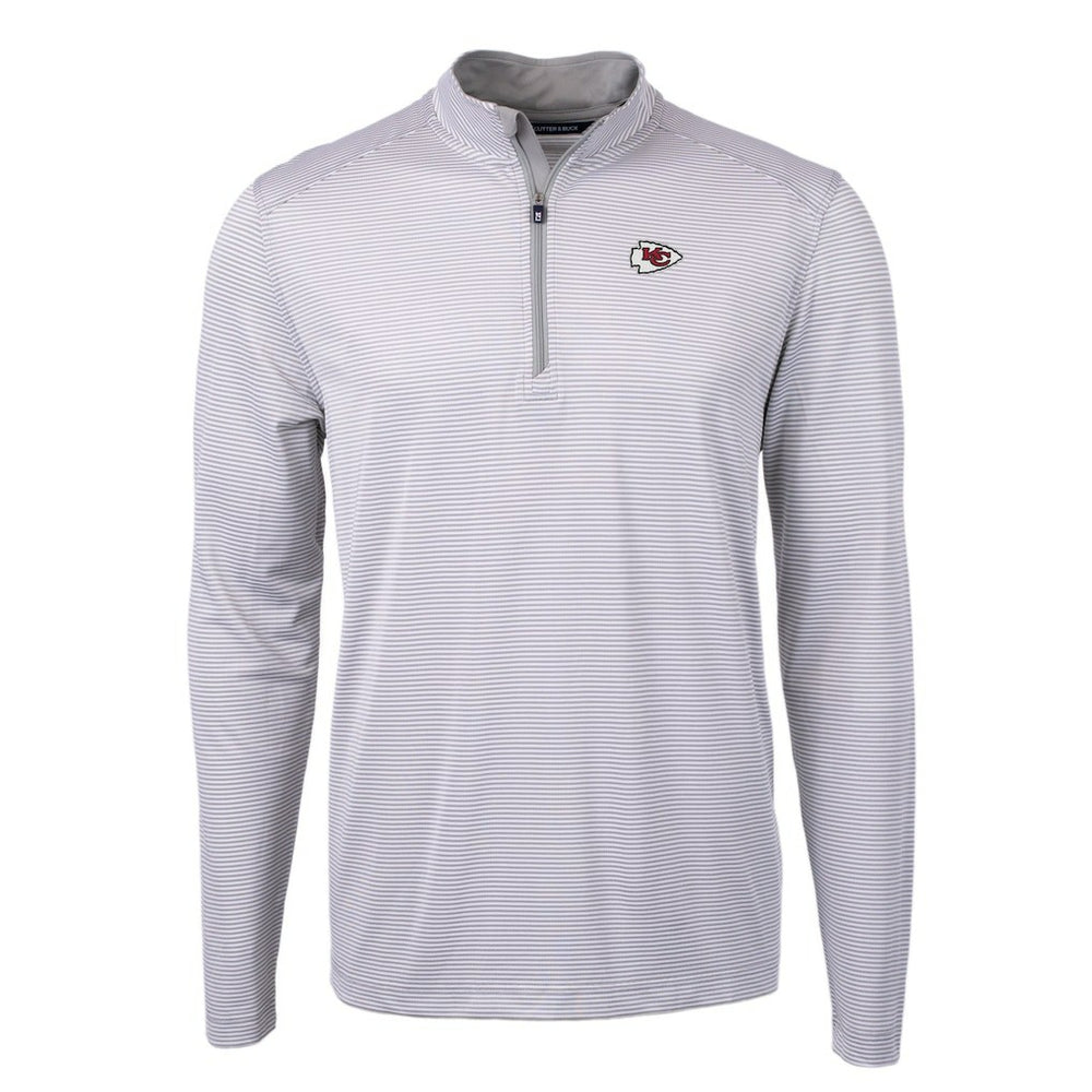 Kansas City Chiefs Cutter & Buck Virtue Eco Pique Micro Stripe Recycled Quarter-Zip Pullover Top Gray/White