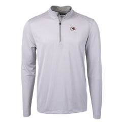Kansas City Chiefs Cutter & Buck Virtue Eco Pique Micro Stripe Recycled Quarter-Zip Pullover Top Gray/White