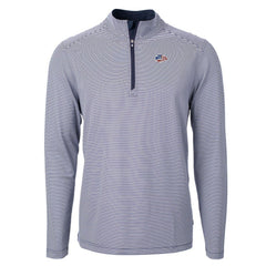 Kansas City Chiefs Cutter & Buck Virtue Eco Pique Micro Stripe Recycled Quarter-Zip Pullover Top Navy/White