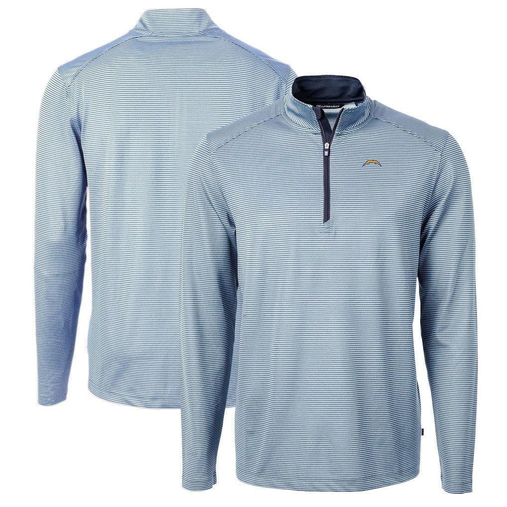 Los Angeles Chargers Cutter & Buck Virtue Eco Pique Micro Stripe Recycled Quarter-Zip Pullover Top Powder Blue/Navy