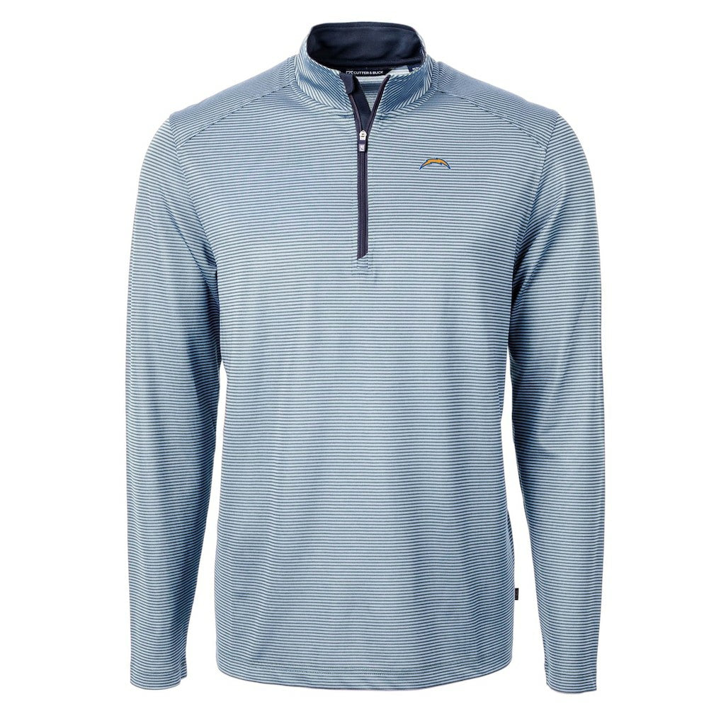 Los Angeles Chargers Cutter & Buck Virtue Eco Pique Micro Stripe Recycled Quarter-Zip Pullover Top Powder Blue/Navy